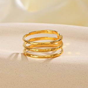 Three-layer 18K gold plated stainless steel ring with a hammered vintage texture