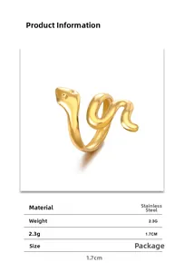 Macro view of 18K gold plated stainless steel snake ring showing 2.3g weight and size