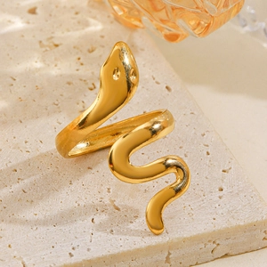 Minimalist 18K gold plated stainless steel snake ring with adjustable open design for women