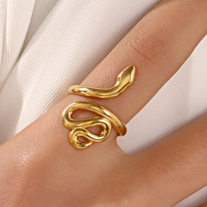 Bague Ouverte en Acier Inoxydable en Forme de Serpent Punk pour Hommes Femmes Hiphop Animal Zodiaque Réglable Or Couleur Acier Bijoux Cadeau