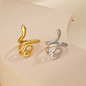 Bagues serpent en acier inoxydable doré et argenté avec design minimaliste et ajustable