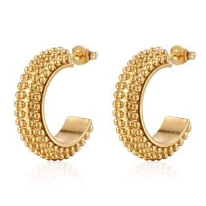 Créoles En Forme De C Minimalistes En Acier Inoxydable Plaqué Or 18 Carats Design Texturé Granulaire Pour Femmes Bijoux