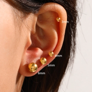Minimalist Stainless Steel Ball Stud Earrings For Women PVD Gold Silver Plated Small Round Bead Geometric Earrings Daily Jewelry