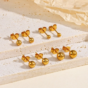 Minimalist gold stainless steel ball stud earrings set in four sizes for women