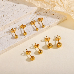 Polished gold stainless steel ball stud earrings set in four various diameter sizes