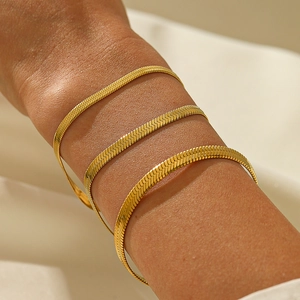 Bracciale a Catena Serpente Piatto in Acciaio Inossidabile per Donna Placcato Oro Argento Minimalista Gioielli a Catena a Lama