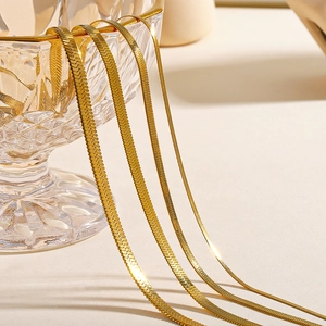 Elegant 18K gold plated stainless steel herringbone snake chains in multiple widths
