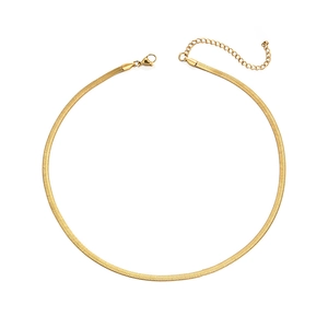 18K gold plated stainless steel herringbone snake chain necklace with lobster clasp