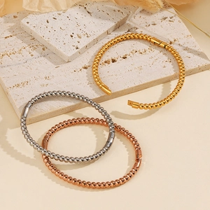 Bracciali a sfere in acciaio inossidabile lucido in oro, argento e oro rosa da donna