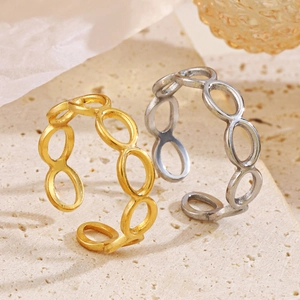 Minimalist Stainless Steel Oval Hollow Open Ring For Women Geometric Link Chain Adjustable Ring Fashion Daily Jewelry Gift