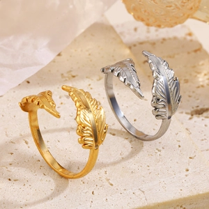 Anillos de pluma ajustables de acero inoxidable en oro y plata con textura vintage