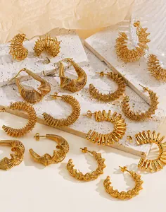 Gedetailleerde collectie gouden roestvrijstalen oorringen met spiraalvormig draadontwerp