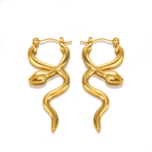 Polished gold snake hoop earrings for women with minimalist vintage serpent design