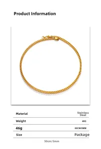 Detail van 5mm gouden roestvrijstalen Franco-ketting met 50cm lengte en specificaties