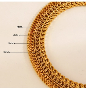 Detailweergave van gouden roestvrijstalen Cubaanse kettingen van 3mm, 4mm, 5mm en 6mm