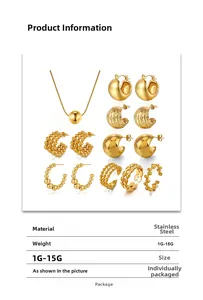 Dettaglio di un set di gioielli in acciaio inossidabile dorato con collana e orecchini