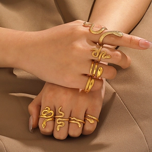Stainless Steel Snake Ring For Women Gold Silver Plated French Retro Adjustable Open Wrap Finger Ring Animal Fashion Jewelry