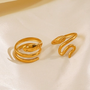 Golden snake ring set in vintage style featuring wrap design and textured scales