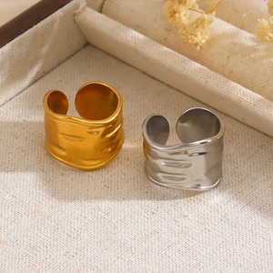 Lot de bagues martelées en acier inoxydable doré et argenté, taille réglable