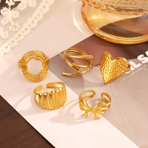 Set di anelli in acciaio inossidabile placcato oro 18 carati stile vintage francese geometrici