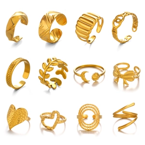 Set di 12 anelli vintage francesi in acciaio inossidabile placcato oro 18K regolabili