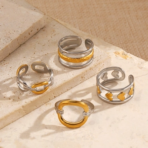 Bagues ouvertes bicolores en acier inoxydable doré 18K avec motifs cœur et étoile