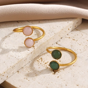 Anillos abiertos minimalistas de acero inoxidable bañados en oro 18k con piedras