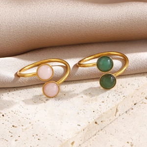 Anillos abiertos de acero inoxidable chapado en oro de 18K con piedras rosas y verdes