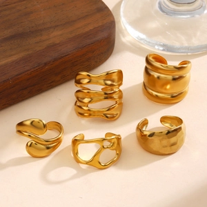 Five-piece set of 18k gold plated stainless steel rings with chunky geometric textures