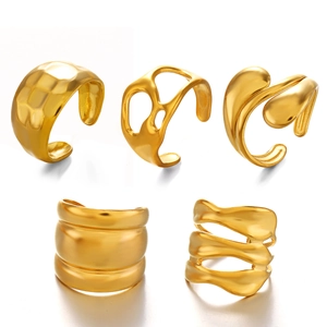 5-piece set of 18k gold plated stainless steel rings with geometric hollow textures