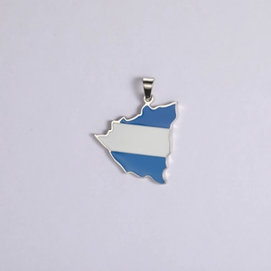 Nicaragua map pendant with national flag colors in polished stainless steel for DIY jewelry