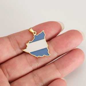 18K gold plated Nicaragua map pendant with blue and white enamel for DIY jewelry