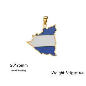 Detail of 18K gold Nicaragua map pendant with flag enamel colors and dimensions