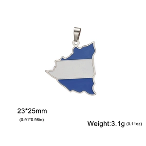18K gold plated Nicaragua map pendant with blue and white enamel flag design