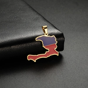 Stainless Steel Haiti Map Pendant DIY Jewelry Making Charms Gold Silver Plated Enamel Flag Color Geography Shape Accessory
