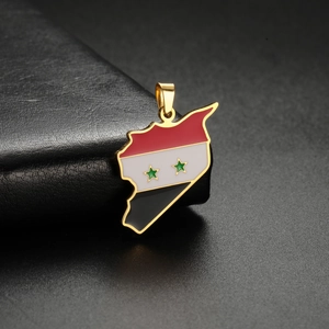 18K gold plated stainless steel Syria map pendant with national flag enamel detail