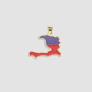 Minimalist 18K gold-plated stainless steel Haiti map pendant with flag enamel design