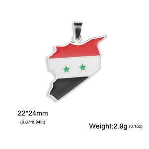 18K gold plated stainless steel Syria map pendant with red white black enamel flags