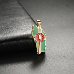 Gold stainless steel Dominica map pendant with colorful flag enamel for DIY jewelry