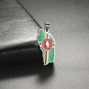 Dominica Map Pendant Stainless Steel Enamel Flag National Identity Sisserou Parrot Pattern DIY Jewelry Findings Accessory