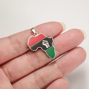 Handheld African map pendant with Pan-African colors and fist symbol for DIY jewelry