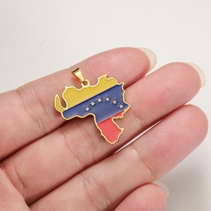 Venezuela map flag pendant in gold stainless steel with yellow blue red enamel