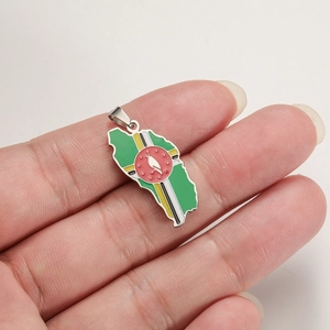 Dominica map flag pendant in colorful enamel on stainless steel base for DIY jewelry making