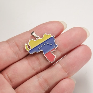 Stainless steel Venezuela map pendant with yellow blue red enamel flag colors