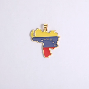 Detailed view of Venezuela map pendant with yellow, blue, and red flag colors