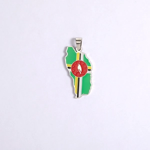 Dominica map flag pendant necklace made of stainless steel with enamel drip oil finish