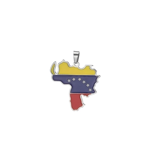 Detailed macro view of Venezuela map pendant with yellow blue and red enamel flag colors