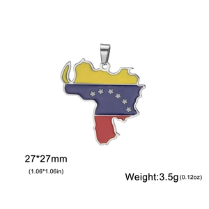 Stainless steel Venezuela map pendant with colorful enamel flag, size 27x27mm