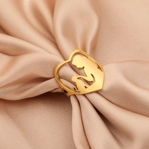 Stainless Steel Hollow Heart Ring Mother Child Cat Silhouette Gold Silver Plated Band Ring Jewelry Gift For Women