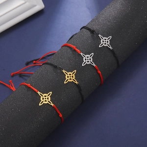 Heksenknoop Roestvrij Stalen Armband Voor Dames Heren 18K Verguld Keltische Knoop Verstelbaar Rood Zwart Waskoord Armband Vintage Sieraden